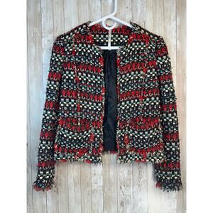 Truth and Pride Tweed Red Black Blazer‎ Womens Sz Small Silver Metallic Textured